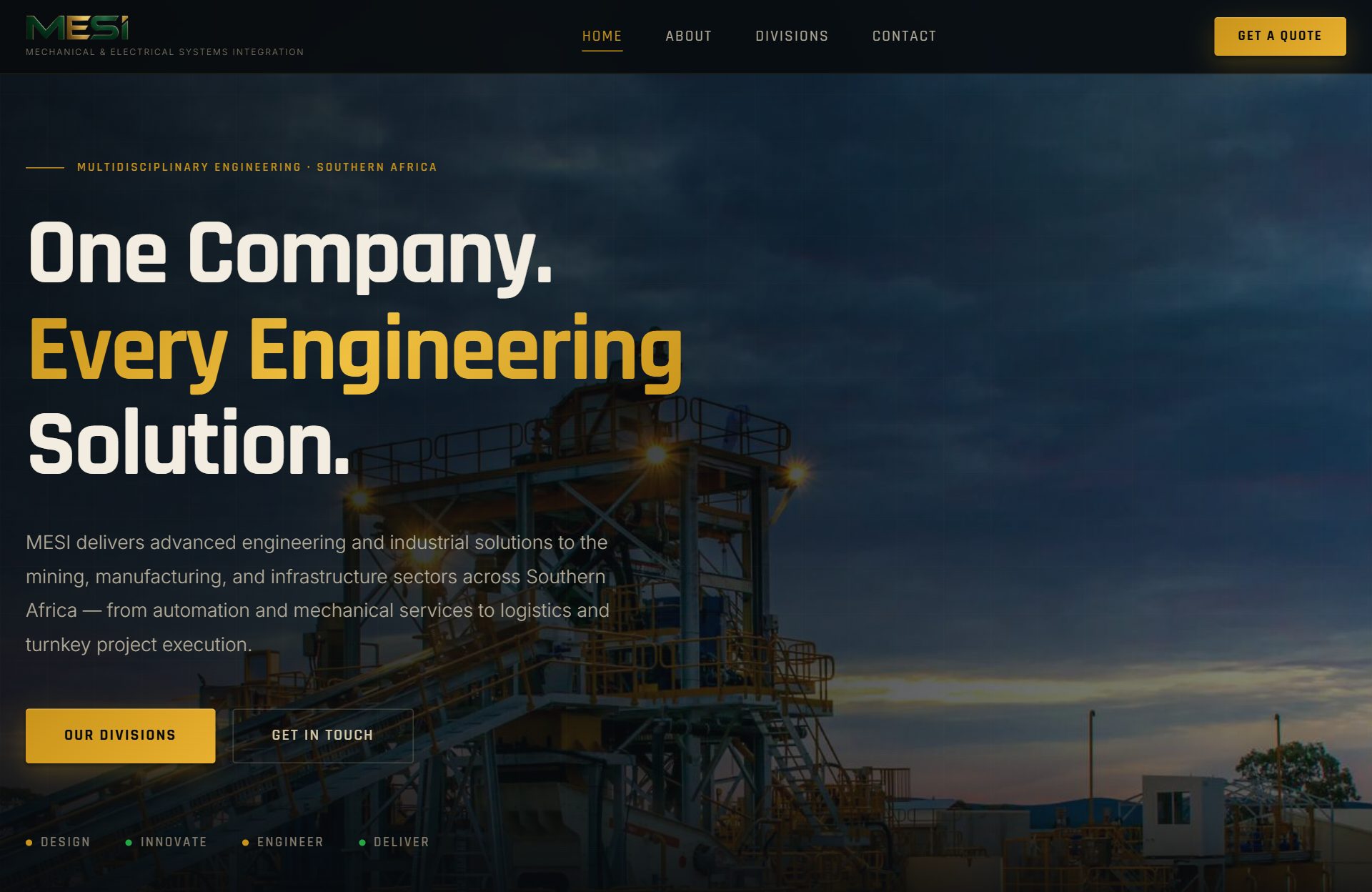 The MESI Group website homepage, designed and built by the studio